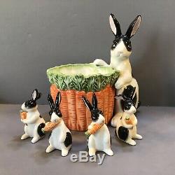 Rare Fitz & Floyd Kensington Rabbit Bunny Planter And Two Sets Of Shakers 1987