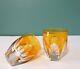 Rare Set Of Two Lausanne By Faberge Signed Amber Vodka Shot Glasses Cased Cut