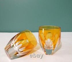 Rare Set of Two LAUSANNE by FABERGE Signed Amber Vodka Shot Glasses Cased Cut