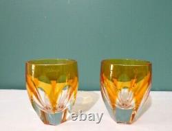 Rare Set of Two LAUSANNE by FABERGE Signed Amber Vodka Shot Glasses Cased Cut