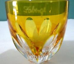 Rare Set of Two LAUSANNE by FABERGE Signed Amber Vodka Shot Glasses Cased Cut
