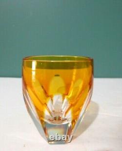 Rare Set of Two LAUSANNE by FABERGE Signed Amber Vodka Shot Glasses Cased Cut