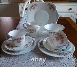 Rare Shelley Sheraton Blue 2323 Tea For Two Set with Dorothy Shape Cups 9 pieces