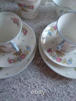 Rare Shelley Sheraton Blue 2323 Tea For Two Set with Dorothy Shape Cups 9 pieces