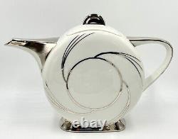 Rare T. L. B. Limoges Art Deco White & Silver Coffee-for-two Set Rooster Mark