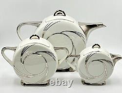 Rare T. L. B. Limoges Art Deco White & Silver Coffee-for-two Set Rooster Mark