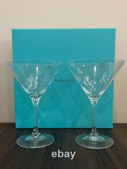 Rare Tiffany & Co Etched Ampersand Martini Glasses Set of 2 Italy