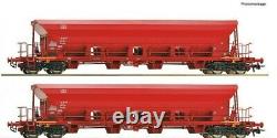 Roco 67087, Ho Scale, set contains two 4-axle self unloading hopper wagons DB