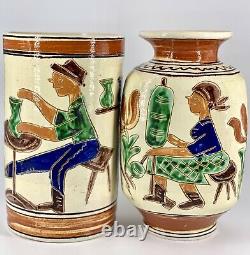 Romanian Korond Pottery Figural Vases Signed Molnos Jozsef Set of Two 7 Ceramic