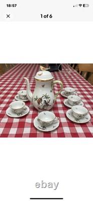 Roschild Herend Tea Set, Coffee Set, Fluted Place Plus Two Candle Sticks