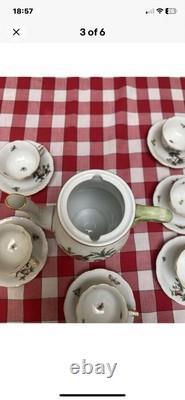 Roschild Herend Tea Set, Coffee Set, Fluted Place Plus Two Candle Sticks