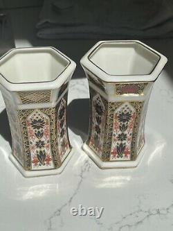 Royal Crown Derby Old Imari bone china 1128 vase set of two