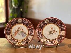 Royal Vienna Style Hand Painted Lady & Cherubs Cupid Raised Gold Plate Set 2