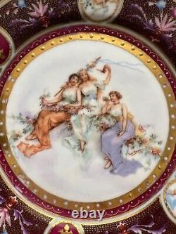 Royal Vienna Style Hand Painted Lady & Cherubs Cupid Raised Gold Plate Set 2