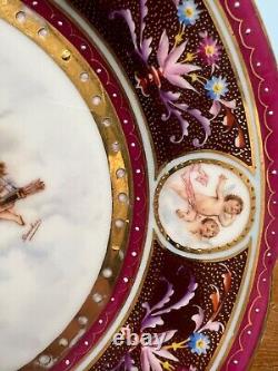 Royal Vienna Style Hand Painted Lady & Cherubs Cupid Raised Gold Plate Set 2