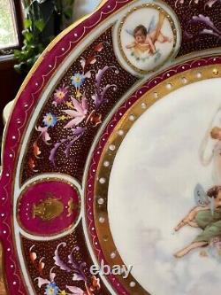 Royal Vienna Style Hand Painted Lady & Cherubs Cupid Raised Gold Plate Set 2