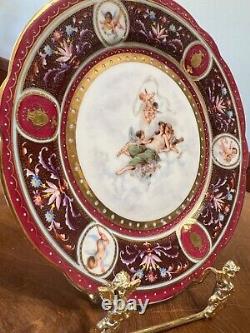 Royal Vienna Style Hand Painted Lady & Cherubs Cupid Raised Gold Plate Set 2