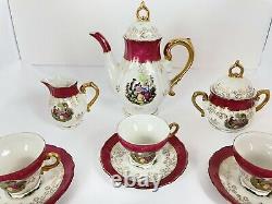 Royale Sealy Porcelain Tea 17pc Set Pink & Gold Two Lovers In A Garden B-1659