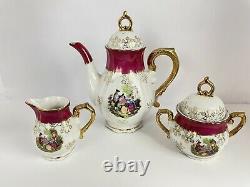 Royale Sealy Porcelain Tea 17pc Set Pink & Gold Two Lovers In A Garden B-1659