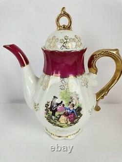 Royale Sealy Porcelain Tea 17pc Set Pink & Gold Two Lovers In A Garden B-1659