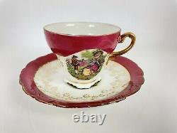 Royale Sealy Porcelain Tea 17pc Set Pink & Gold Two Lovers In A Garden B-1659