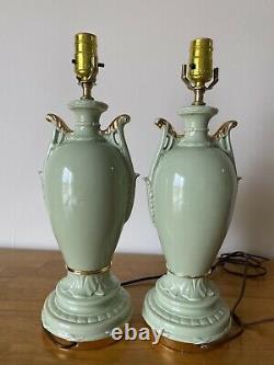 SET of TWO Vintage Green Table Lamps