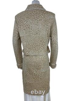 ST. JOHN COLLECTION Knit Skirt/Jacket 2pc Suit Set Animal Print Cream Tan 10/12
