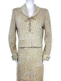 ST. JOHN COLLECTION Knit Skirt/Jacket 2pc Suit Set Animal Print Cream Tan 10/12