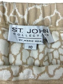 ST. JOHN COLLECTION Knit Skirt/Jacket 2pc Suit Set Animal Print Cream Tan 10/12