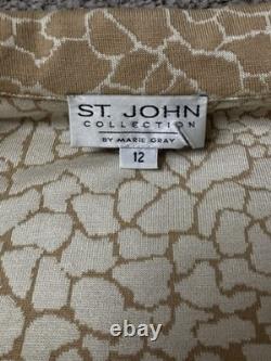 ST. JOHN COLLECTION Knit Skirt/Jacket 2pc Suit Set Animal Print Cream Tan 10/12
