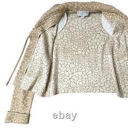 ST. JOHN COLLECTION Knit Skirt/Jacket 2pc Suit Set Animal Print Cream Tan 10/12