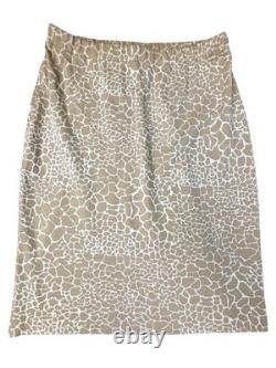 ST. JOHN COLLECTION Knit Skirt/Jacket 2pc Suit Set Animal Print Cream Tan 10/12