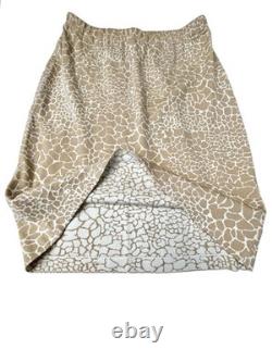 ST. JOHN COLLECTION Knit Skirt/Jacket 2pc Suit Set Animal Print Cream Tan 10/12