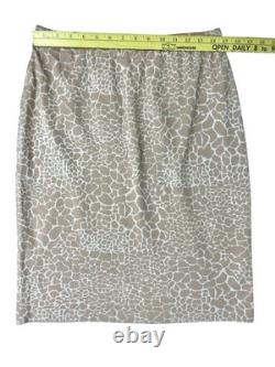 ST. JOHN COLLECTION Knit Skirt/Jacket 2pc Suit Set Animal Print Cream Tan 10/12