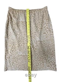 ST. JOHN COLLECTION Knit Skirt/Jacket 2pc Suit Set Animal Print Cream Tan 10/12