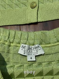 ST. JOHN COLLECTION Knit Tropic Lime Cardigan and Skirt Set Size 4 / Petite