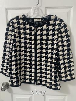 ST. JOHN COLLECTION Two Piece Suit Sz 14 Zip Front Knit Blazer Flared Skirt