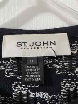 ST. JOHN COLLECTION Two Piece Suit Sz 14 Zip Front Knit Blazer Flared Skirt