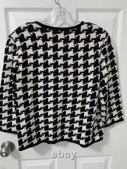 ST. JOHN COLLECTION Two Piece Suit Sz 14 Zip Front Knit Blazer Flared Skirt