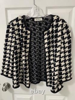 ST. JOHN COLLECTION Two Piece Suit Sz 14 Zip Front Knit Blazer Flared Skirt