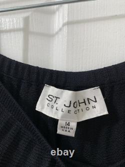 ST. JOHN COLLECTION Two Piece Suit Sz 14 Zip Front Knit Blazer Flared Skirt