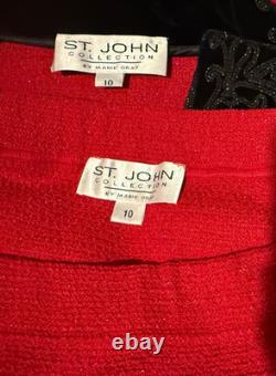 ST JOHN COLLECTION Womens Red Blazer Jacket & Skirt Suit 2 Pc Set Outfit Sz 10
