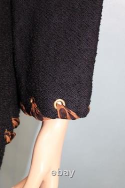 ST. JOHN Collection Black Jacket Skirt L Size 12 10 2pc Suit Brown Silk Trim