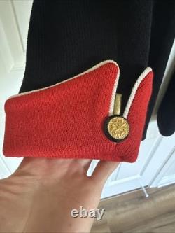 ST JOHN Collection Black Red Santana Knit Skirt Suit Gold Button 2pc Set SZ 12