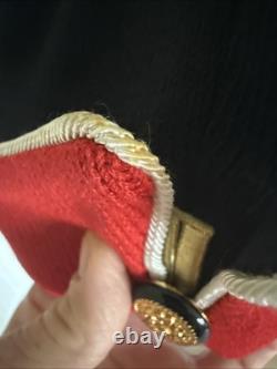 ST JOHN Collection Black Red Santana Knit Skirt Suit Gold Button 2pc Set SZ 12