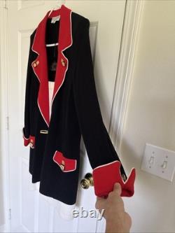 ST JOHN Collection Black Red Santana Knit Skirt Suit Gold Button 2pc Set SZ 12