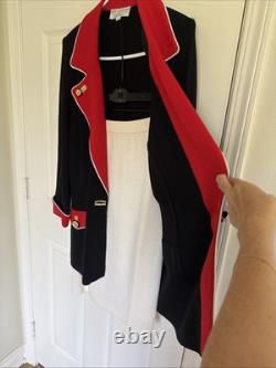 ST JOHN Collection Black Red Santana Knit Skirt Suit Gold Button 2pc Set SZ 12