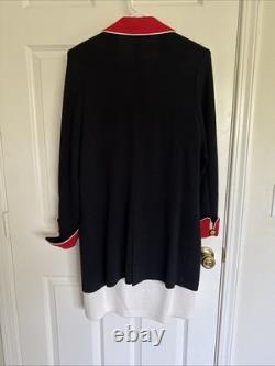 ST JOHN Collection Black Red Santana Knit Skirt Suit Gold Button 2pc Set SZ 12