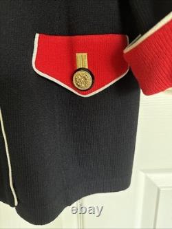 ST JOHN Collection Black Red Santana Knit Skirt Suit Gold Button 2pc Set SZ 12