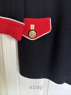 ST JOHN Collection Black Red Santana Knit Skirt Suit Gold Button 2pc Set SZ 12